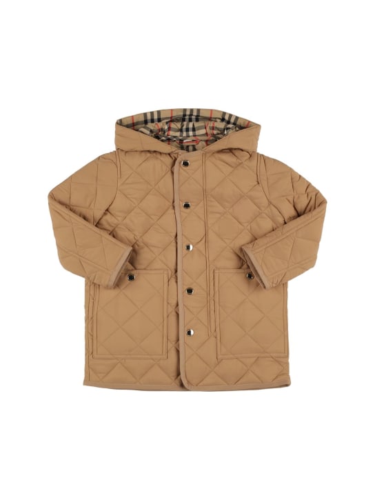 Burberry: Quilted nylon hooded long jacket - Beige - kids-girls_0 | Luisa Via Roma