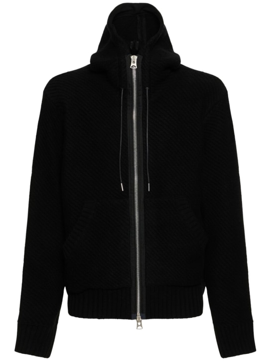 Wool blend knit zip hoodie - Sacai - Men | Luisaviaroma