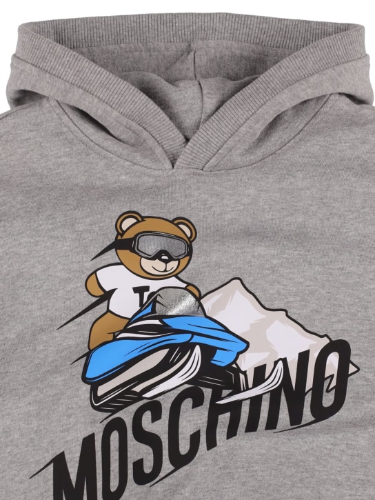 Moschino: Sweat-shirt en coton imprimé à capuche - Gris - kids-boys_1 | Luisa Via Roma