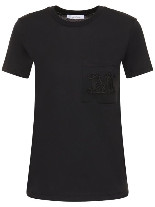 Max Mara: T-shirt in jersey di cotone con logo - Nero - women_0 | Luisa Via Roma