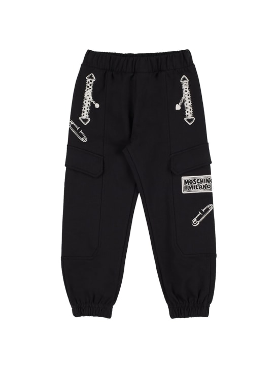 Moschino: Pantalones deportivos de algodón con estampado - Negro - kids-boys_0 | Luisa Via Roma