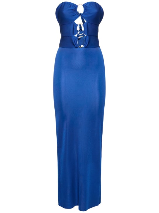 Tom Ford: Keyhole strapless jersey long dress - Blue - women_0 | Luisa Via Roma