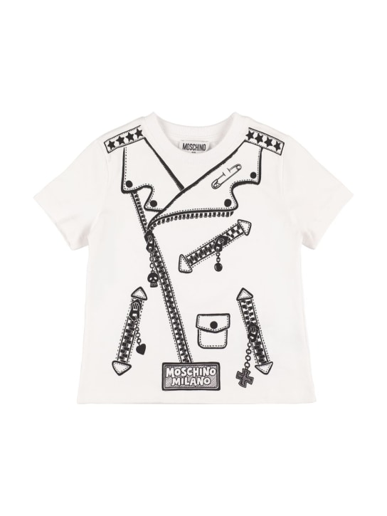 Moschino: T-shirt en jersey de coton imprimé - Blanc - kids-boys_0 | Luisa Via Roma