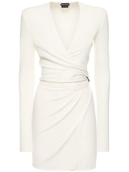 Tom Ford: 平纹针织围裹式迷你连衣裙 - 白色 - women_0 | Luisa Via Roma