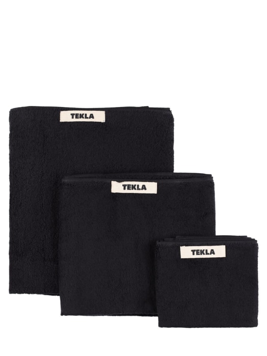 Tekla: Set of 3 organic cotton towels - Black - ecraft_0 | Luisa Via Roma