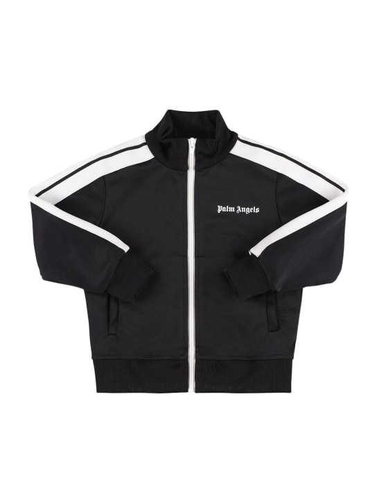 Palm Angels: Logo cotton blend track jacket - Black/White - kids-boys_0 | Luisa Via Roma