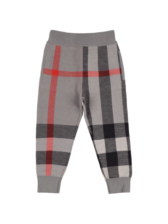 Burberry: Check print wool blend sweatpants - Grey - kids-boys_0 | Luisa Via Roma