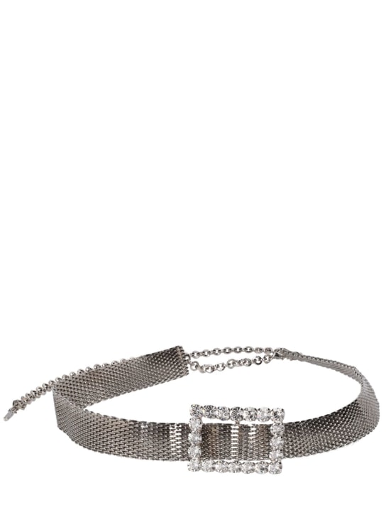 Alessandra Rich: Chain belt w/ crystal buckle - Silver - women_0 | Luisa Via Roma