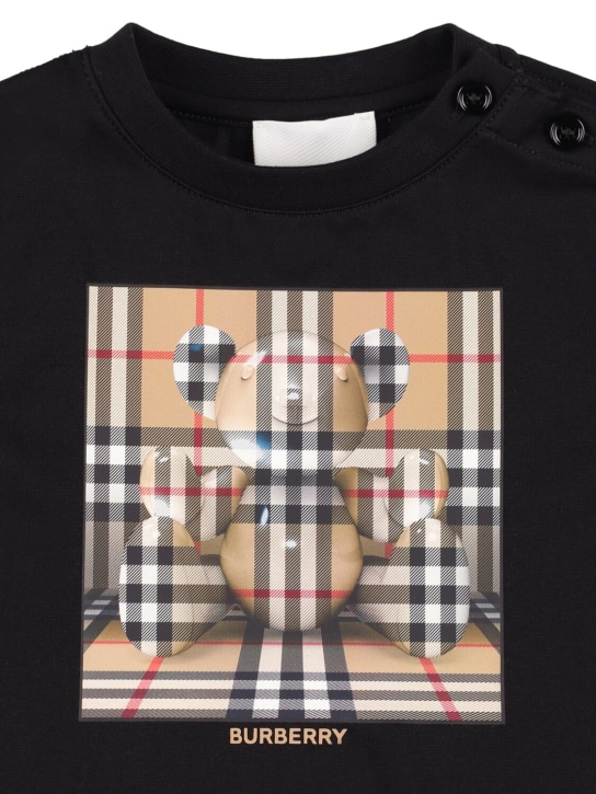 Burberry: T-shirt en jersey de coton imprimé carreaux - Noir - kids-boys_1 | Luisa Via Roma