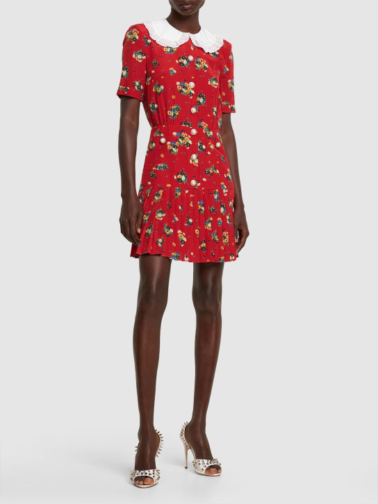 Alessandra Rich: Printed silk crepe mini dress w/ pleats - Multicolor - women_1 | Luisa Via Roma