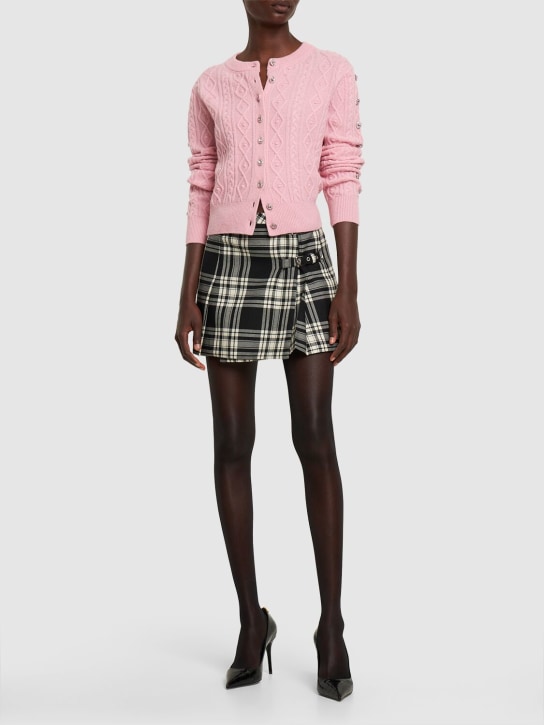 Alessandra Rich: Tartan wool mini skirt w/ buckles - Black/White - women_1 | Luisa Via Roma