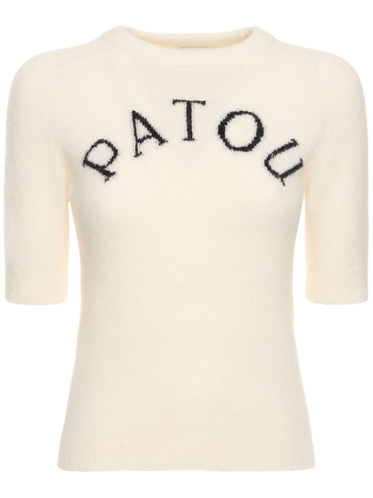 Patou: Manica corta in alpaca con logo frontale in maglia - Avorio/Nero - women_0 | Luisa Via Roma