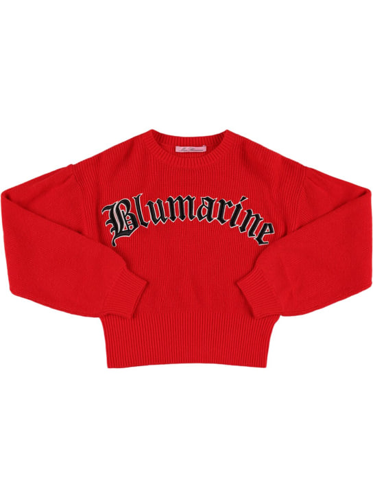 Miss Blumarine: Logo wool blend knit sweater - Kırmızı - kids-girls_0 | Luisa Via Roma