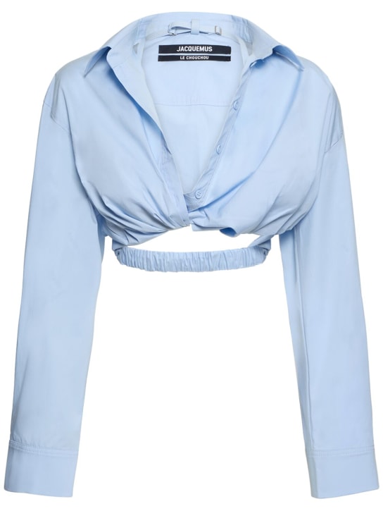 Jacquemus: Chemise courte en coton mélangé La Chemise Bahia - Bleu Clair - women_0 | Luisa Via Roma