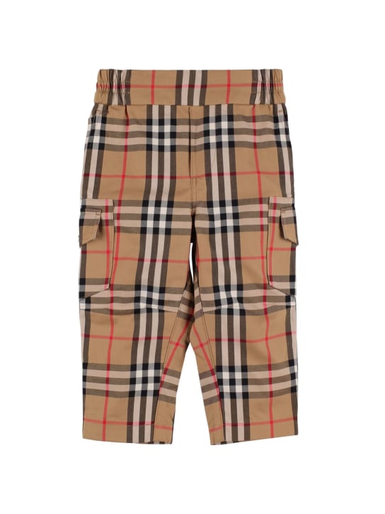 Burberry: Check print cotton cargo pants - Beige - kids-boys_0 | Luisa Via Roma