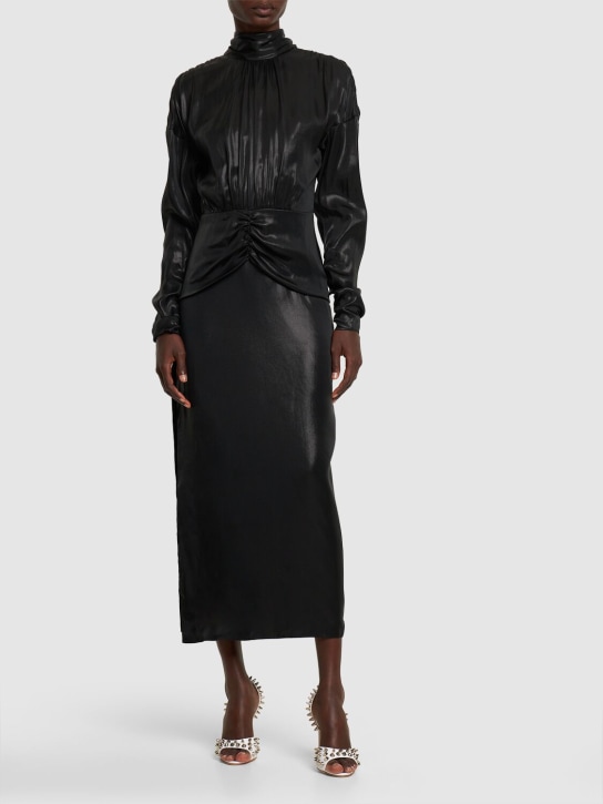 Alessandra Rich: Open back laminated cady midi dress - Black - women_1 | Luisa Via Roma