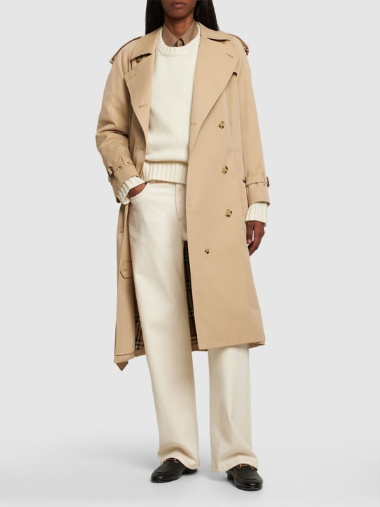 Burberry: Trench-coat en gabardine de coton Bellever - Miel - women_1 | Luisa Via Roma