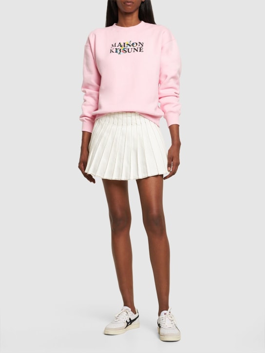 Maison Kitsuné: Sweatshirt aus Baumwolle mit Blumendruck - Blasses Pink - women_1 | Luisa Via Roma