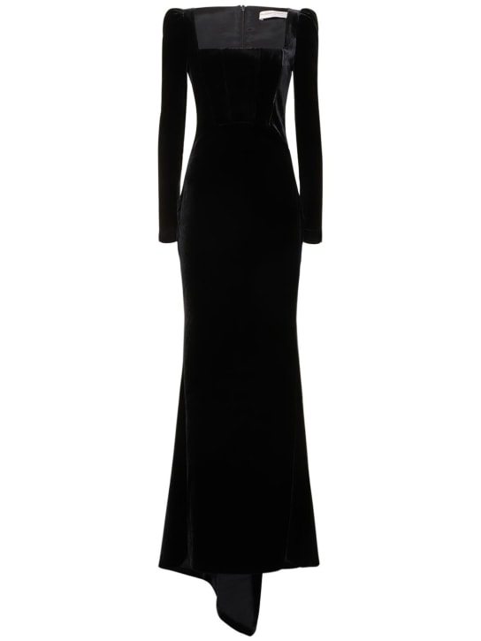 Alessandra Rich: Square neck velvet long evening dress - Black - women_0 | Luisa Via Roma