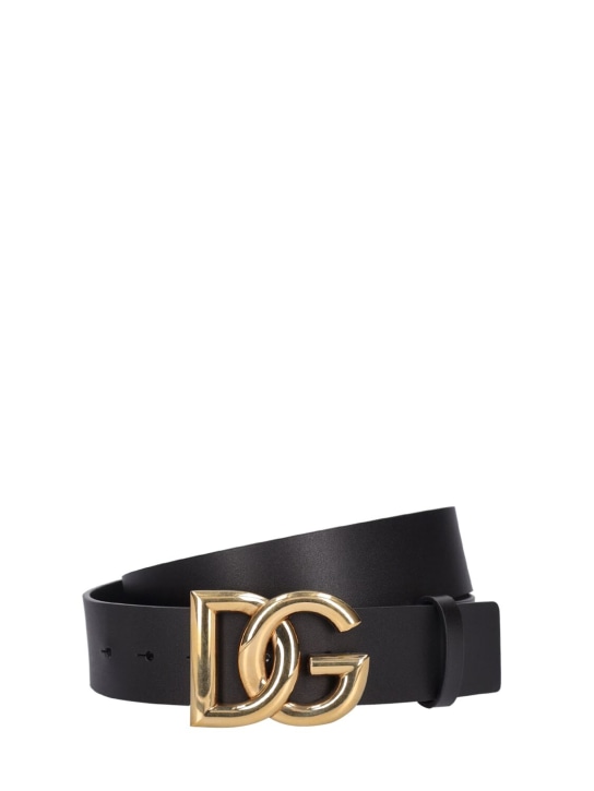 Dolce&Gabbana: 4cm Logo leather belt - Siyah/Altın - men_0 | Luisa Via Roma