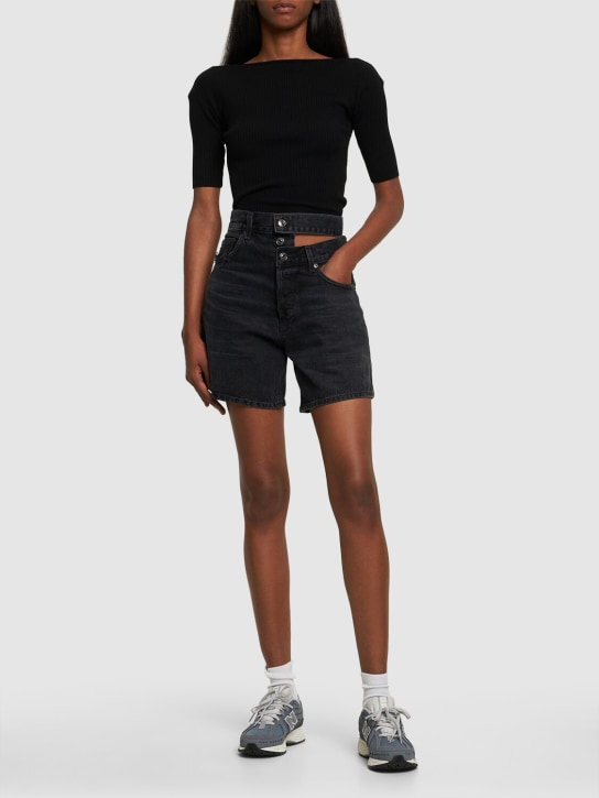 Agolde: Broken waistband high rise shorts - Black - women_1 | Luisa Via Roma