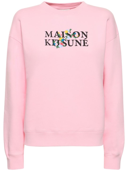 Maison Kitsuné: Flower コットンスウェットシャツ - ペールピンク - women_0 | Luisa Via Roma