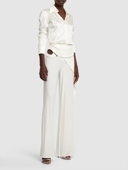 Tom Ford: Jersey mid rise wrap wide pants - White - women_1 | Luisa Via Roma