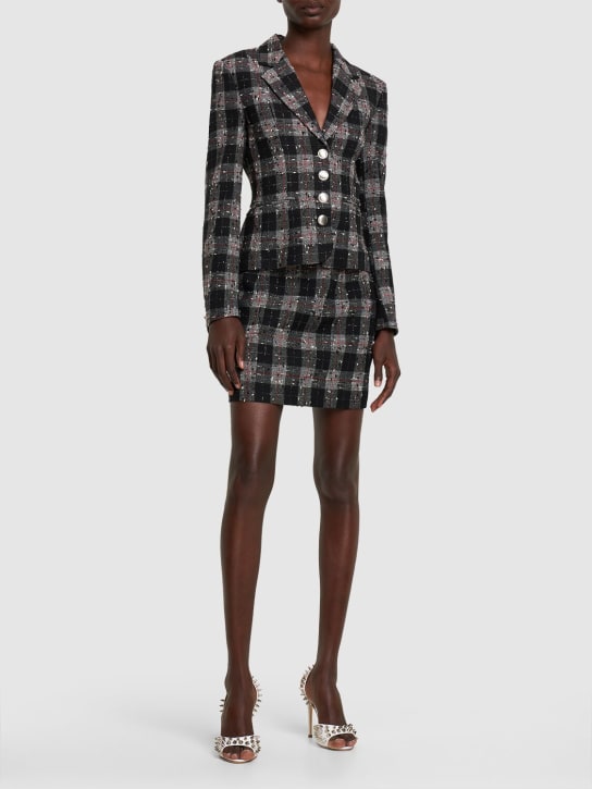 Alessandra Rich: Checked lurex bouclé mini skirt - Multi/Black - women_1 | Luisa Via Roma