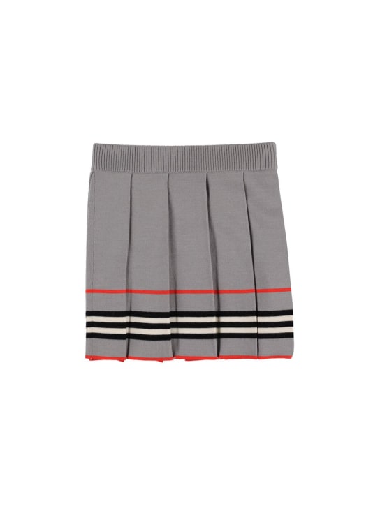 Burberry: Striped wool knit pleated skirt - Grey - kids-girls_0 | Luisa Via Roma
