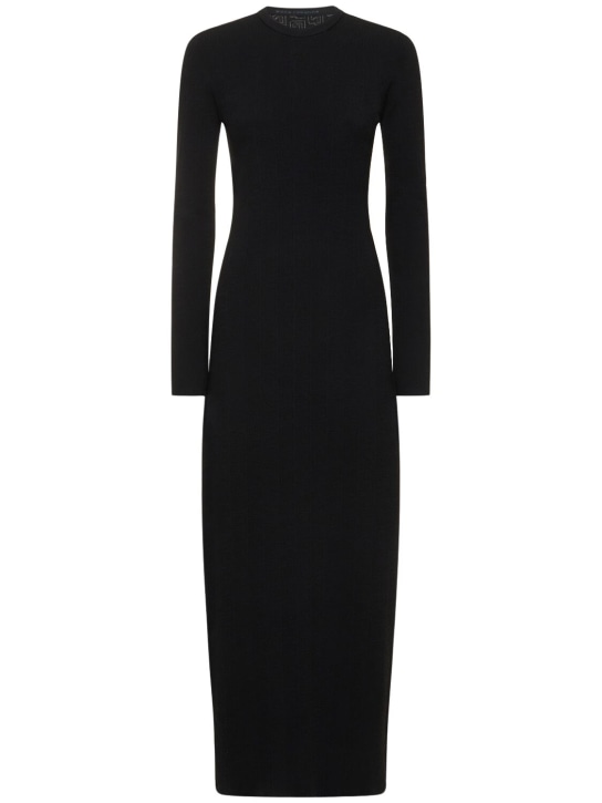Rabanne: All over perforated logo knit long dress - Black - women_0 | Luisa Via Roma