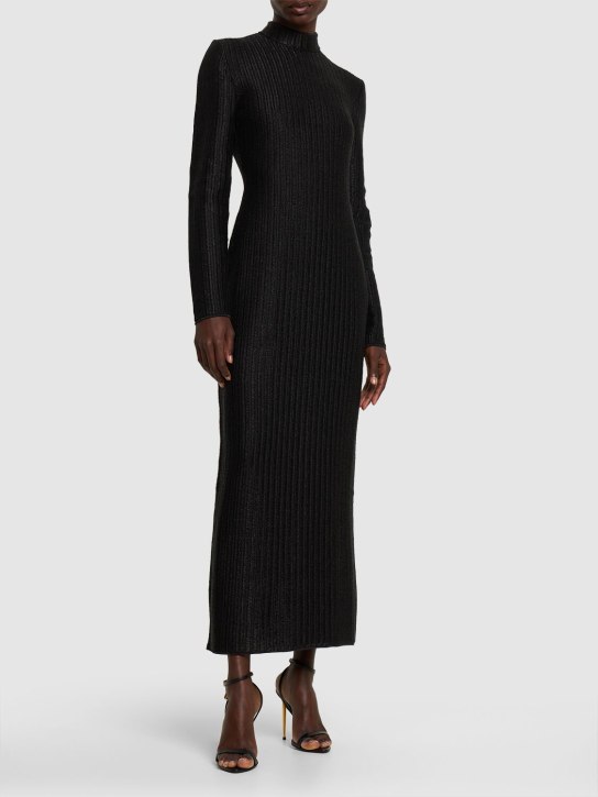Tom Ford: Metallic rib knit long dress - Black - women_1 | Luisa Via Roma