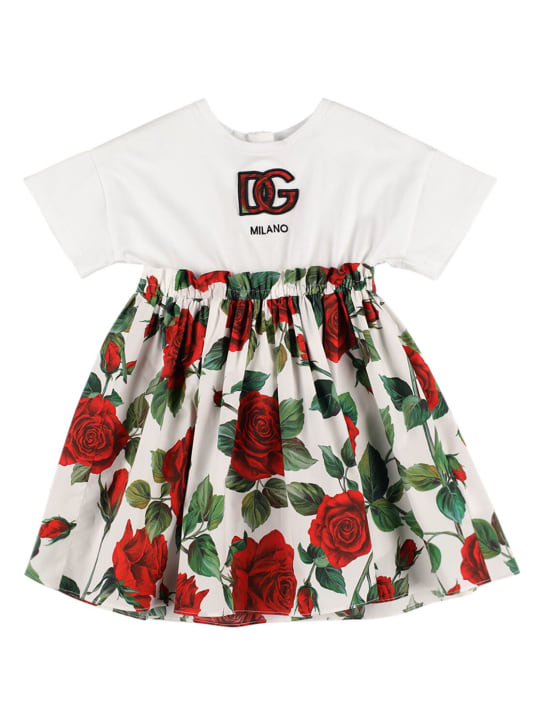 Dolce&Gabbana: Kleid aus Baumwolljersey mit Logodruck - Weiß/Multi - kids-girls_0 | Luisa Via Roma
