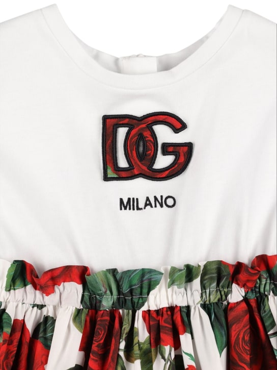 Dolce&Gabbana: Vestito in jersey di cotone con logo - Bianco/Multi - kids-girls_1 | Luisa Via Roma