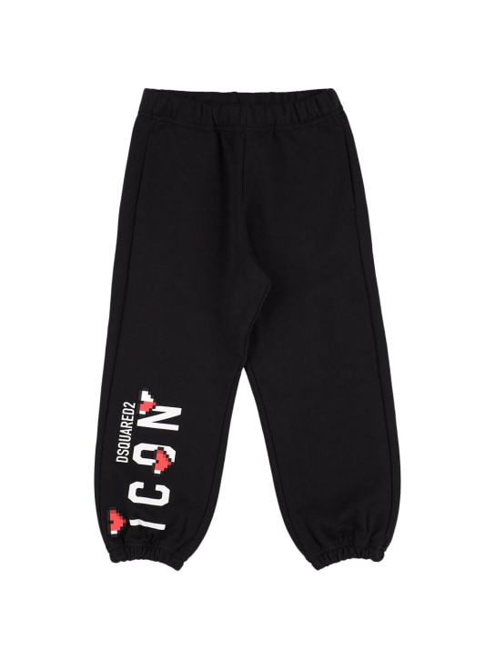 Dsquared2: Pantalones deportivos de algodón con estampado - Negro - kids-girls_0 | Luisa Via Roma