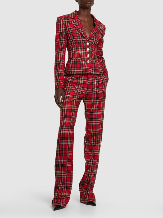 Alessandra Rich: Pantaloni dritti vita media in lana tartan - Rosso - women_1 | Luisa Via Roma