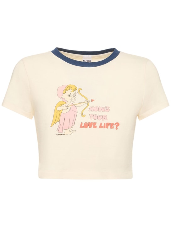 RE/DONE: T-shirt cropped Love Life in cotone con stampa - Bianco/Multi - women_0 | Luisa Via Roma
