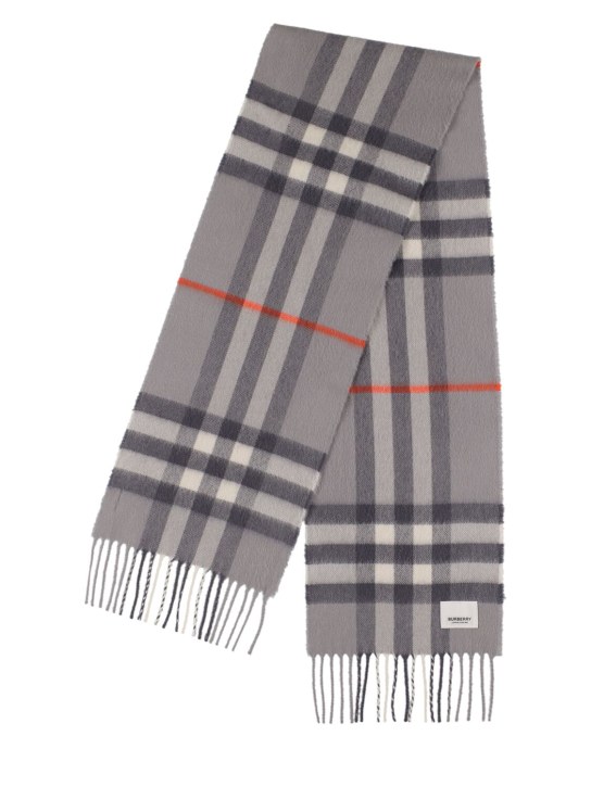 Burberry: Check intarsia cashmere scarf - Grey - kids-boys_0 | Luisa Via Roma