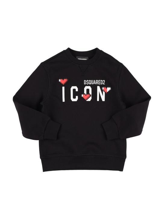 Dsquared2: Heart Icon print cotton sweatshirt - Siyah - kids-girls_0 | Luisa Via Roma