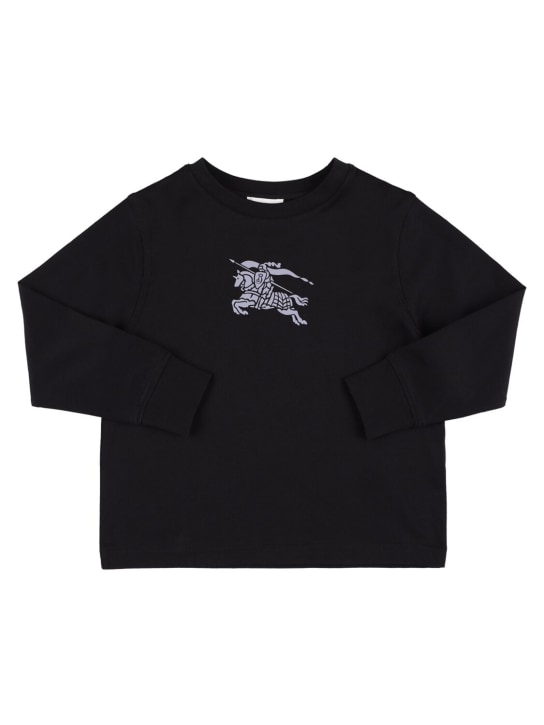 Burberry: Logo patch cotton jersey t-shirt - Black - kids-boys_0 | Luisa Via Roma