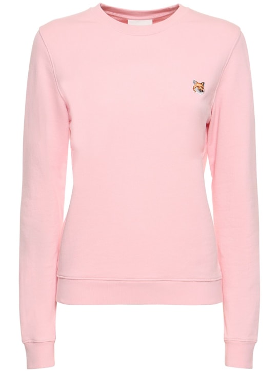 Maison Kitsuné: Sweatshirt aus Baumwolljersey mit Patch - Blasses Pink - women_0 | Luisa Via Roma