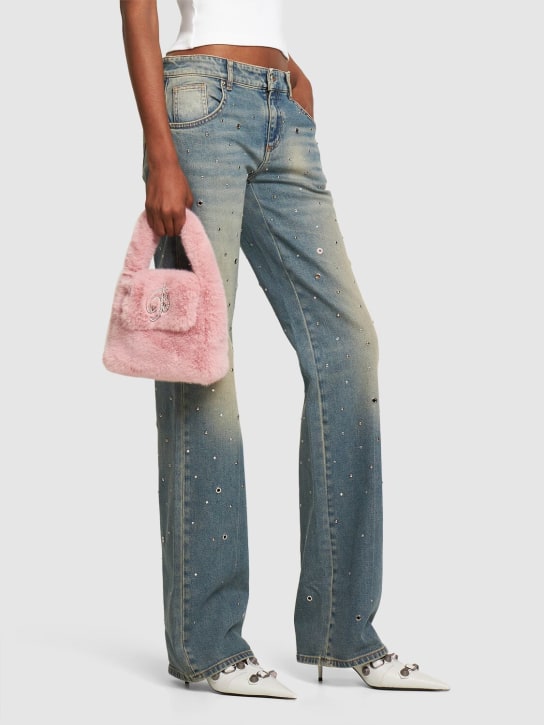 Blumarine: Logo faux fur top handle bag - Chulk Pink - women_1 | Luisa Via Roma