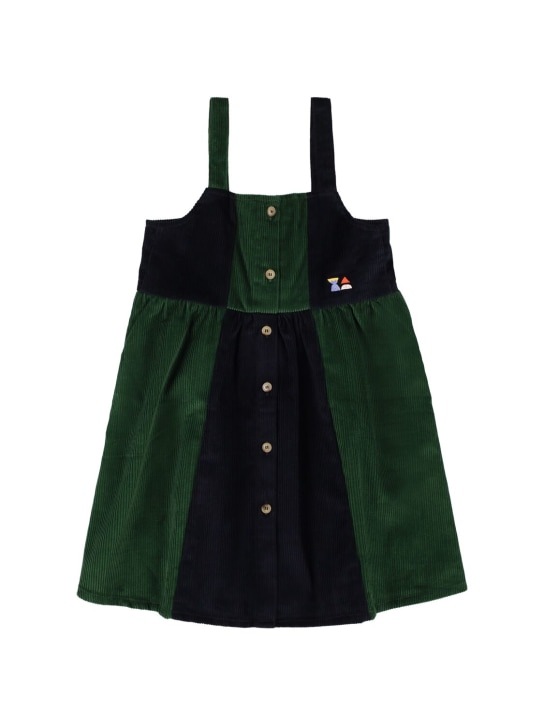 Bobo Choses: Color block cotton corduroy dress - Green/Blue - kids-girls_0 | Luisa Via Roma