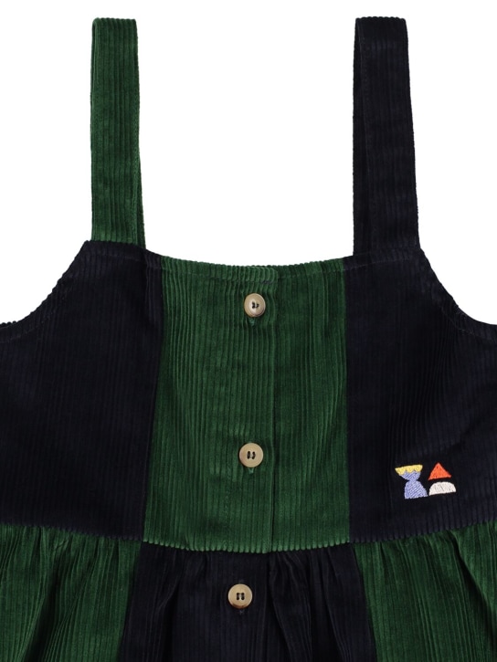 Bobo Choses: Vestido de pana de algodón orgánico - Verde/Azul - kids-girls_1 | Luisa Via Roma