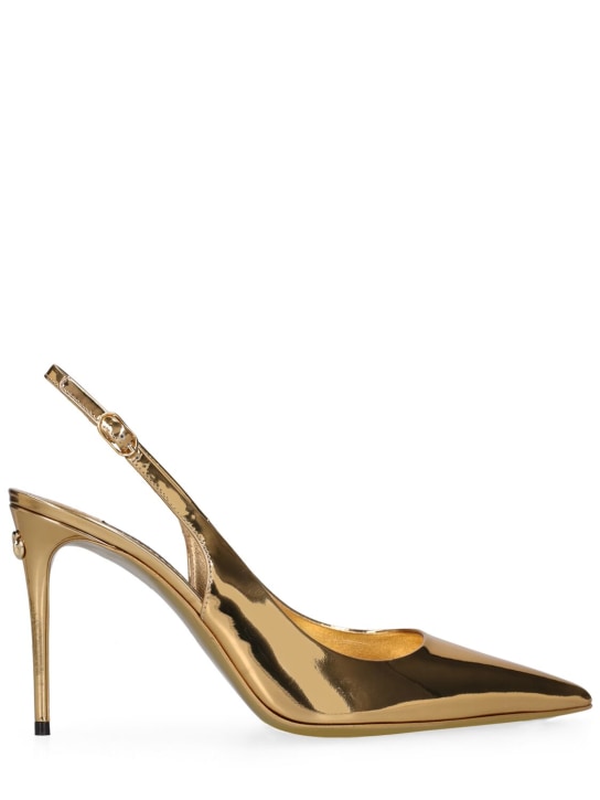 Dolce&Gabbana: 90mm Lollo laminated leather slingbacks - Gold - women_0 | Luisa Via Roma