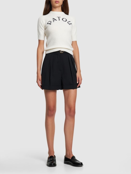 Patou: Manica corta in alpaca con logo frontale in maglia - Avorio/Nero - women_1 | Luisa Via Roma