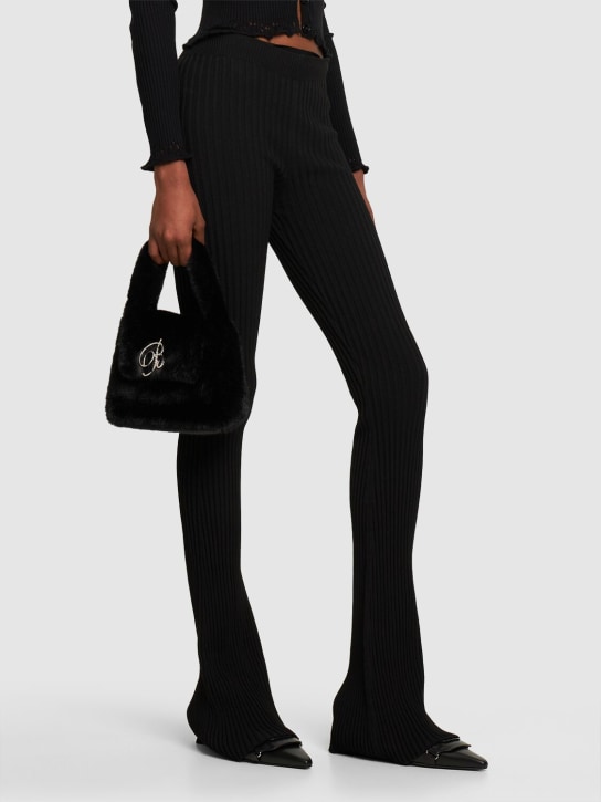 Blumarine: Logo faux fur top handle bag - Black - women_1 | Luisa Via Roma