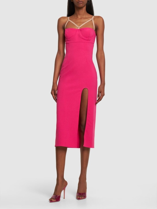 Alessandro Vigilante: Vestito midi in jersey / bustier e spacco - Fucsia - women_1 | Luisa Via Roma