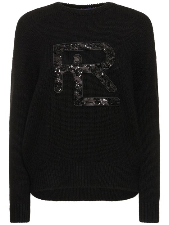 Ralph Lauren Collection: Suéter de punto de cashmere con lentejuelas - Negro - women_0 | Luisa Via Roma