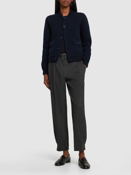 Brunello Cucinelli: High rise flannel straight pants - Dark Grey - women_1 | Luisa Via Roma