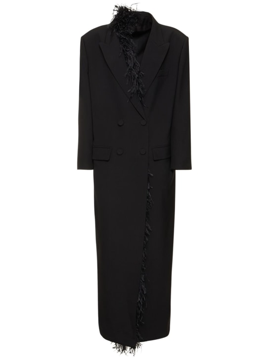 Valentino: Manteau en laine à double boutonnage avec plumes - Noir - women_0 | Luisa Via Roma